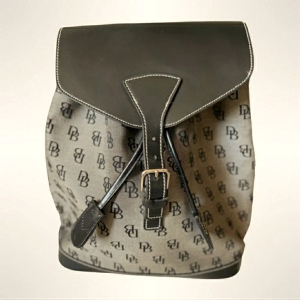 Vtg Dooney & Bourke signature monogram canvas leather backpack